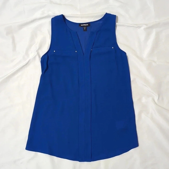 Express Sleeveless V-Neck Blouse, Color Blue Size XS/TP - Picture 1 of 13